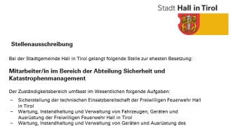 Auszug Stellenausschreibung Screenshot